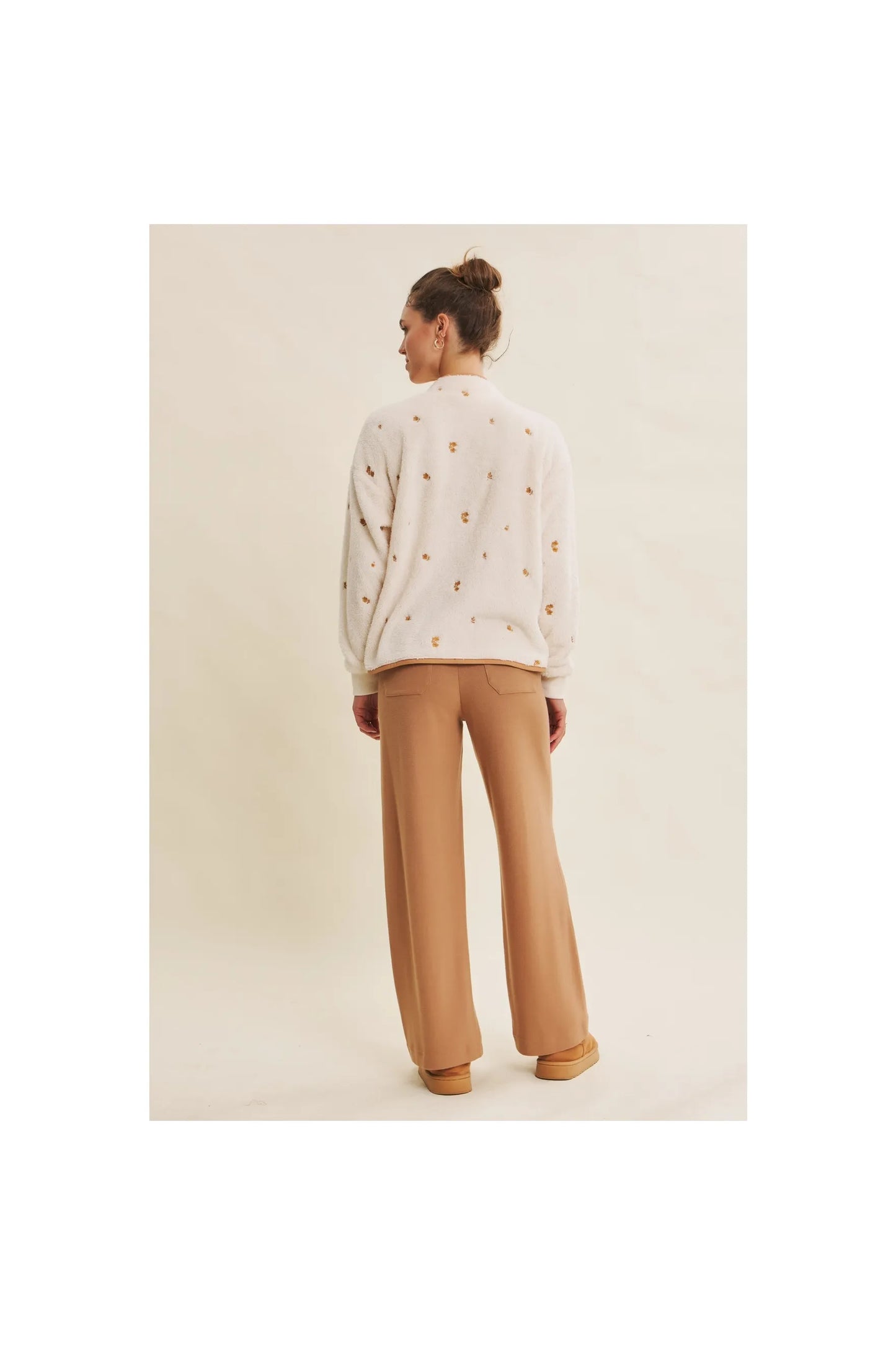 Embroidered Fleece Jacket Oversize Sweater Cardigan