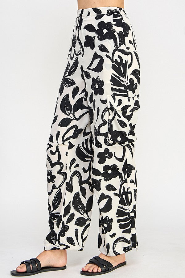 Outta This Swirl Black & White Print Cargo Relax Pants