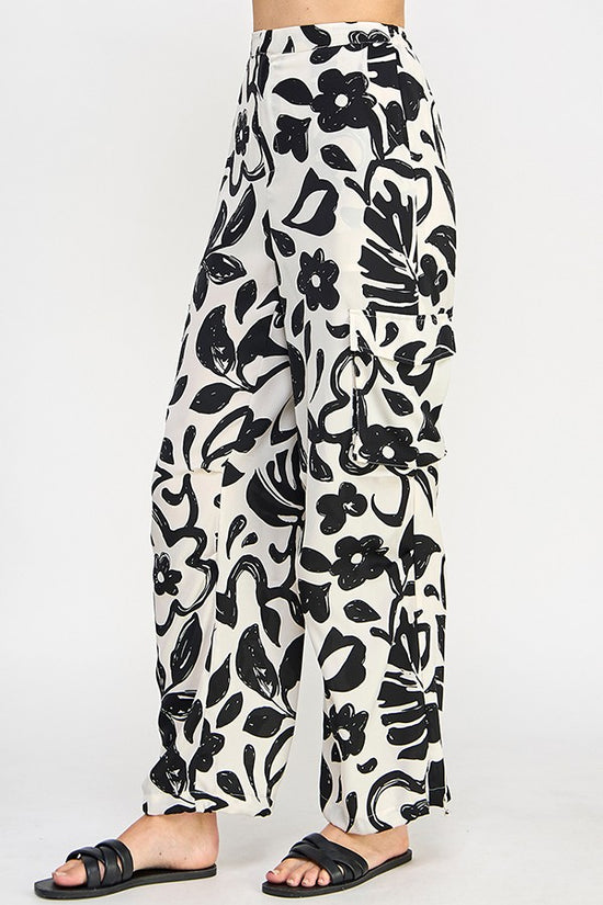 Outta This Swirl Black & White Print Cargo Relax Pants