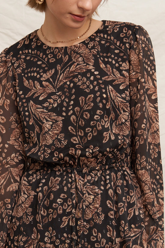 Paisley Print Bell Sleeve Mini Dress with Lurex