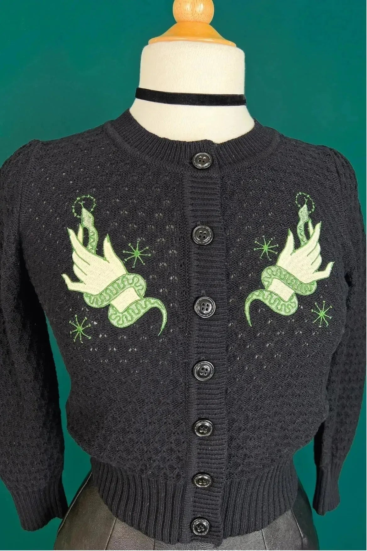 Snake Wrangler Cropped Black Cardigan