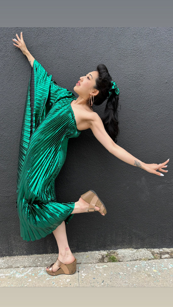 *SALE* Vibrant Green Metallic One Shoulder Holiday Dress