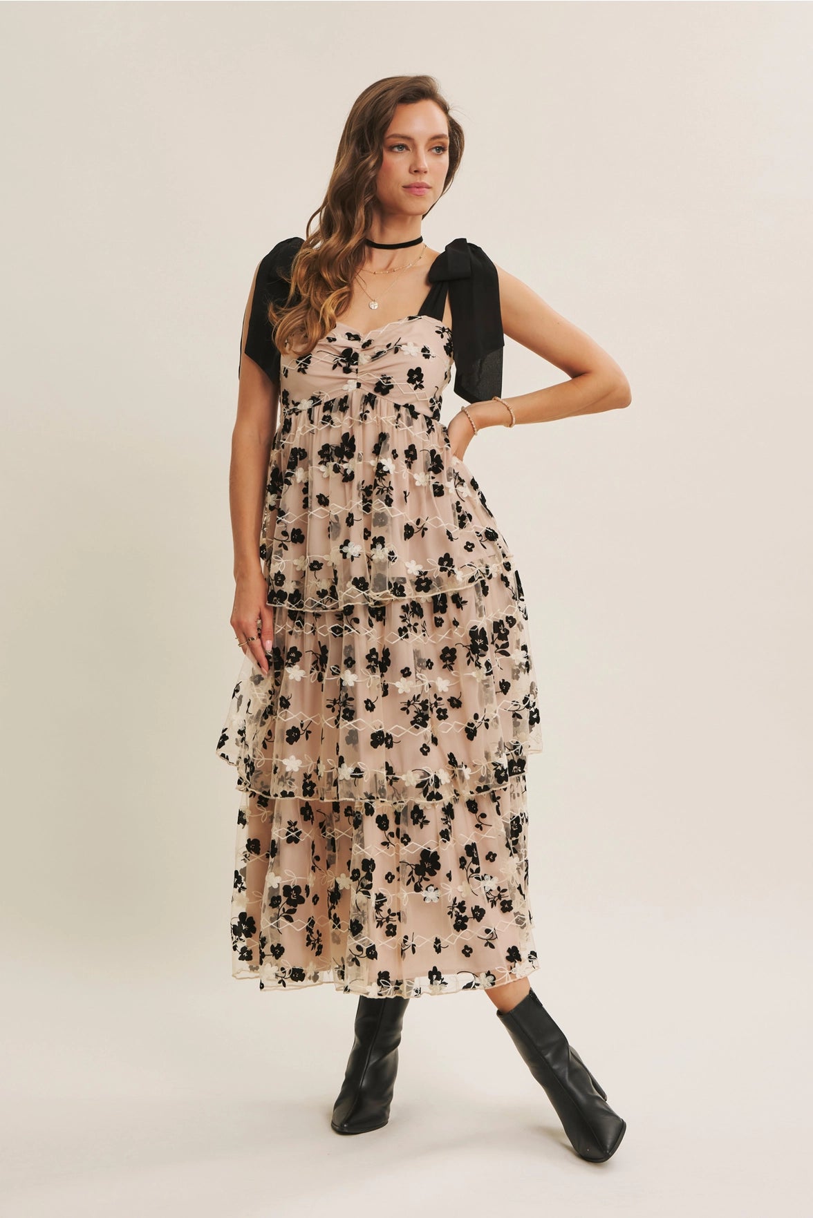 Dreamy Embroidery Mesh Midi Dress with Graceful Tier