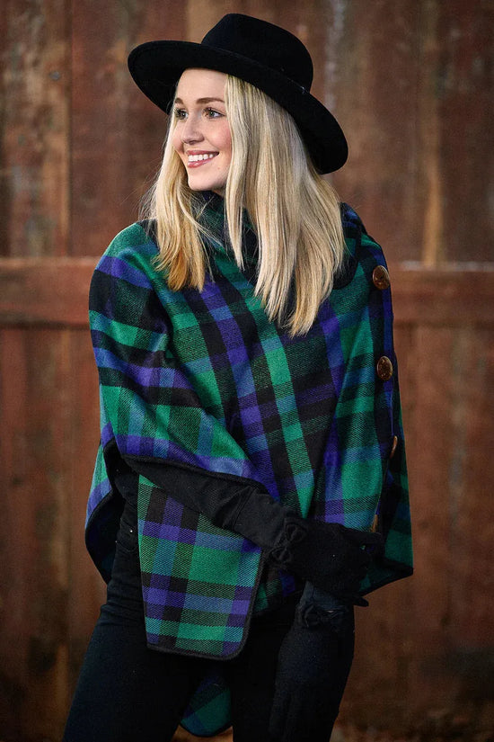 Cliffs of Moher Plaid Button Fall Winter Poncho