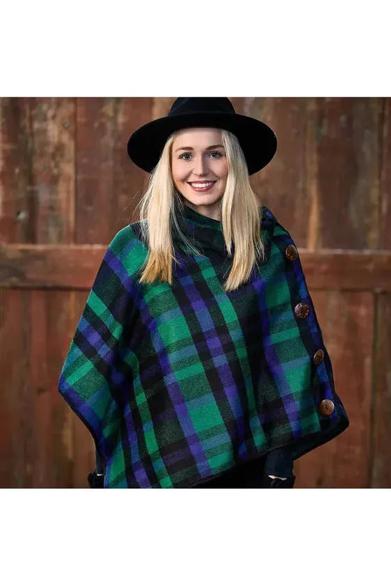 Cliffs of Moher Plaid Button Fall Winter Poncho