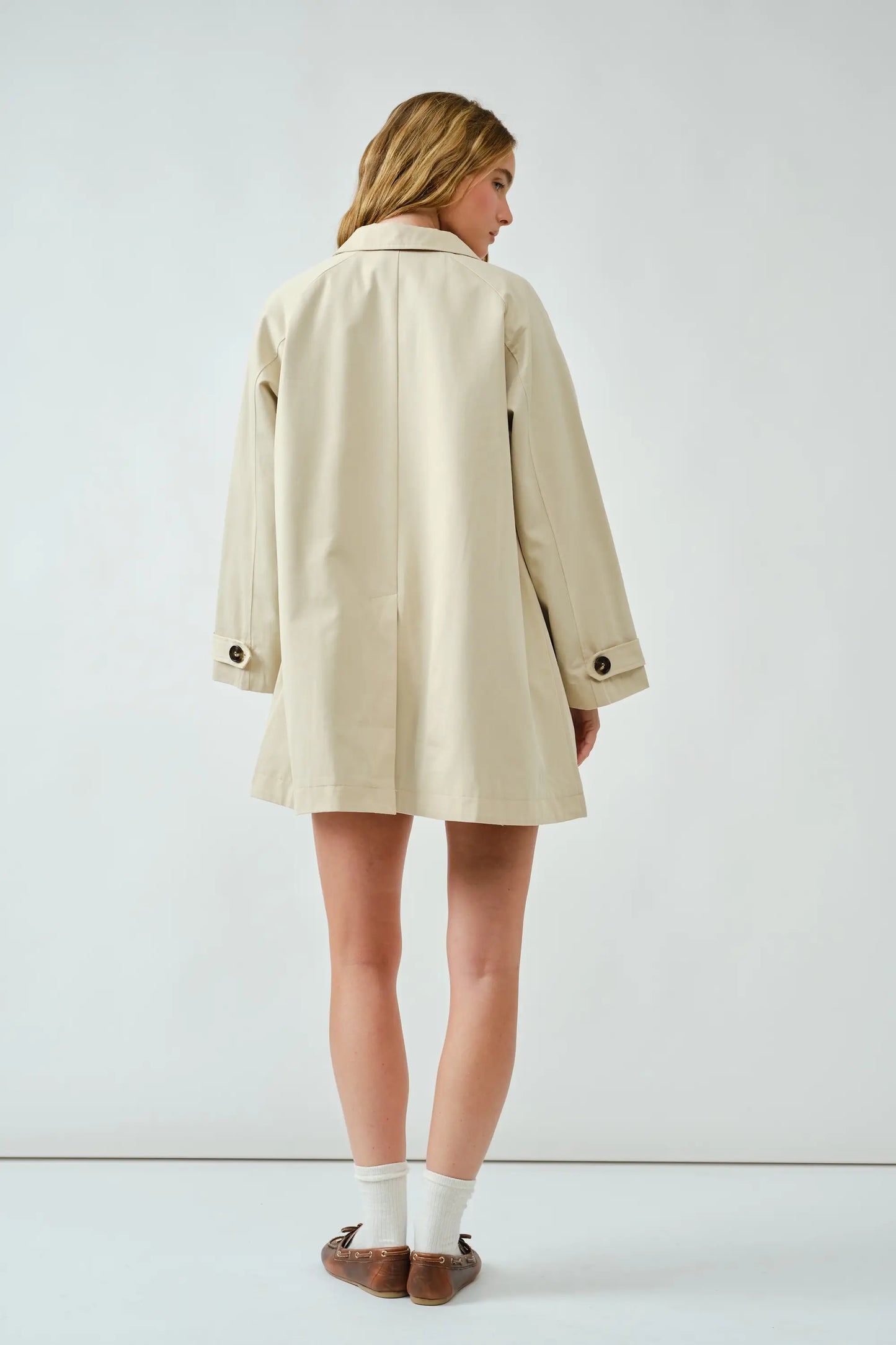 A-Line Trench Coat with Plaid Lining