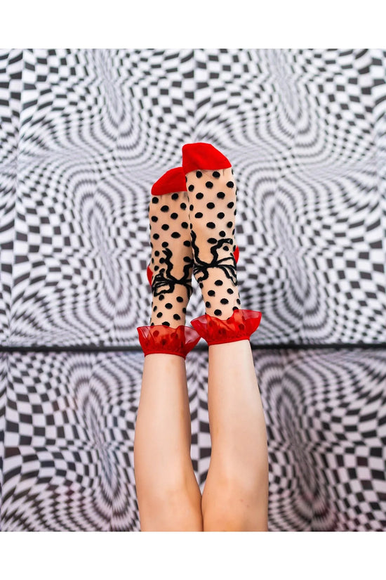 Polka Dot Red Ruffle Sheer Crew Fashion Socks