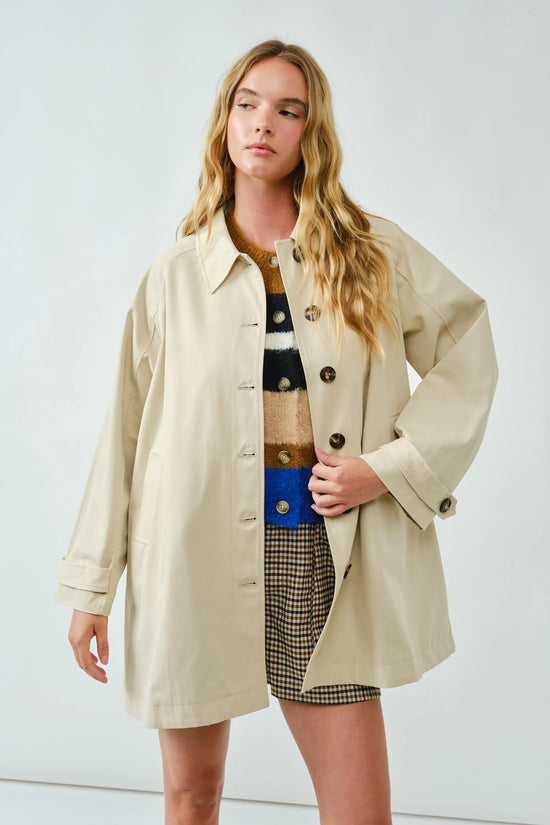 A-Line Trench Coat with Plaid Lining