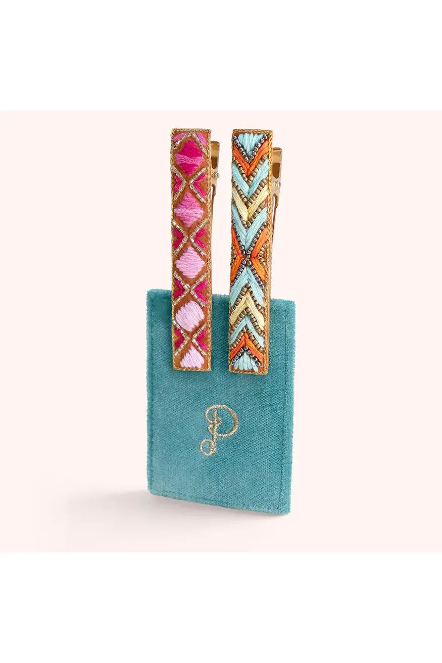 Embellished Fuchsia Deco Hair Clips