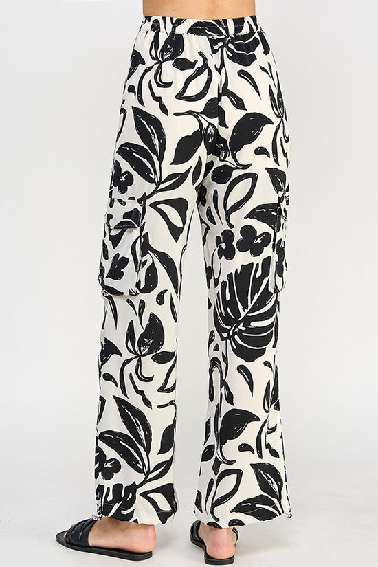 Outta This Swirl Black & White Print Cargo Relax Pants