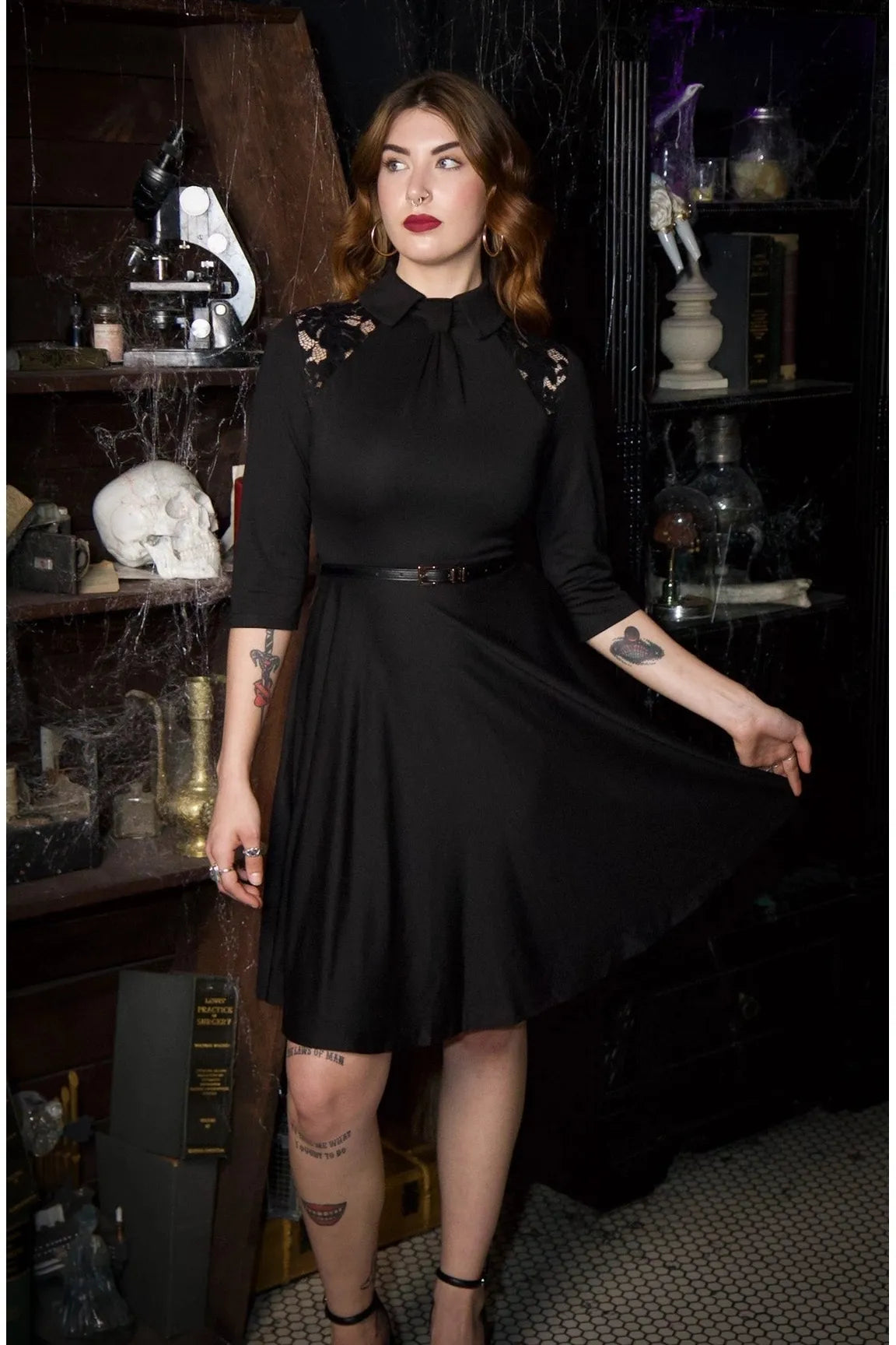 Faux Tie Fit and Flare Lace Halloween Dress
