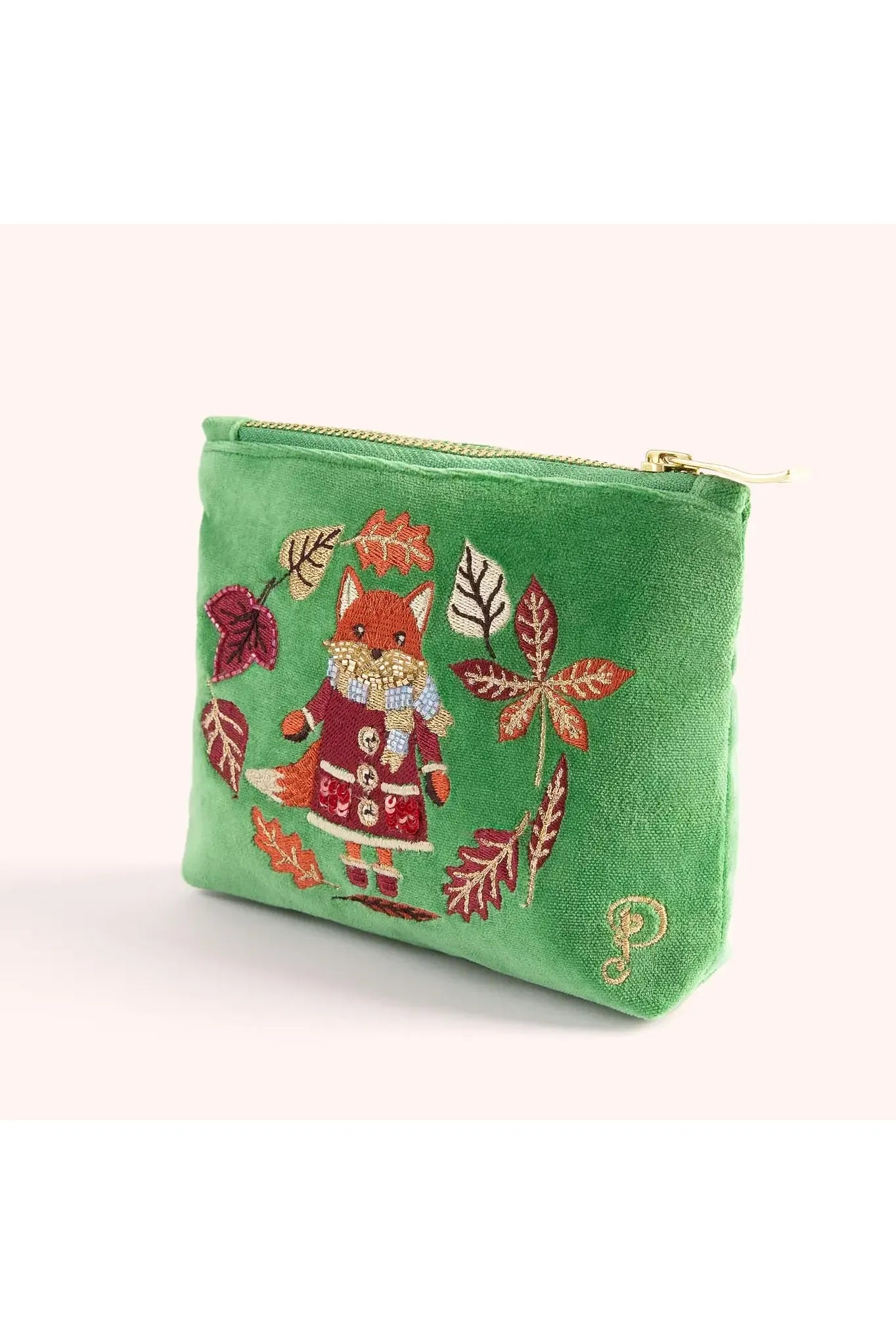 Fox Velvet Embroidered Mini Pouch