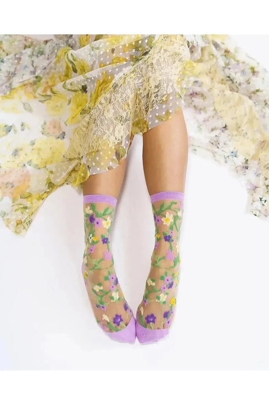 Heart Floral Sheer Crew Fashion Socks