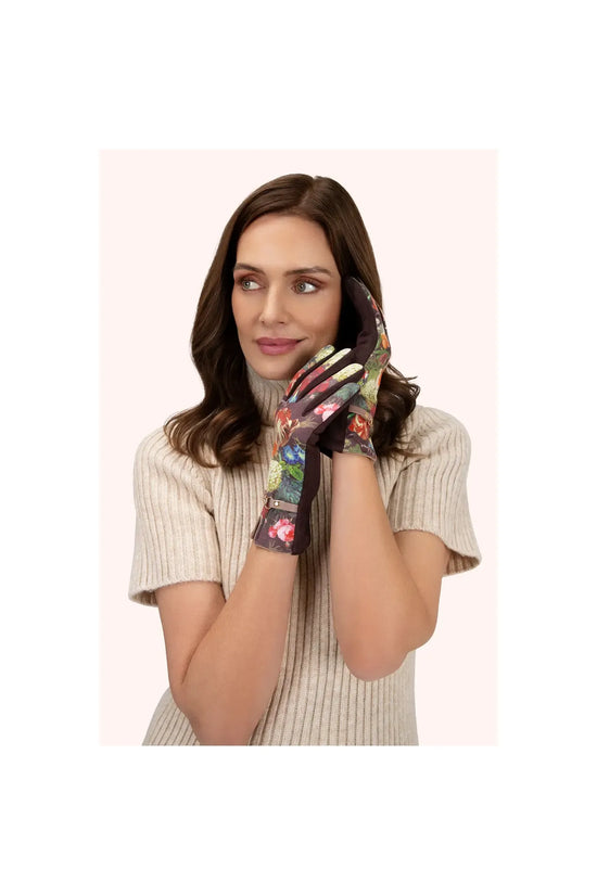 Chocolate Floral Suede Fall Winter Fashion Gloves