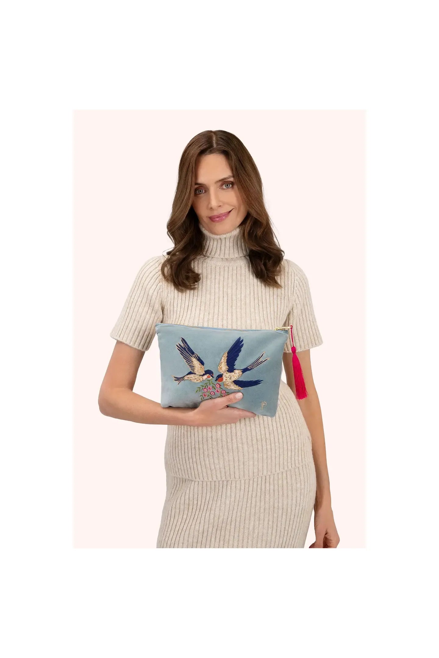 Swooping Swallows Velvet Zip Pouch