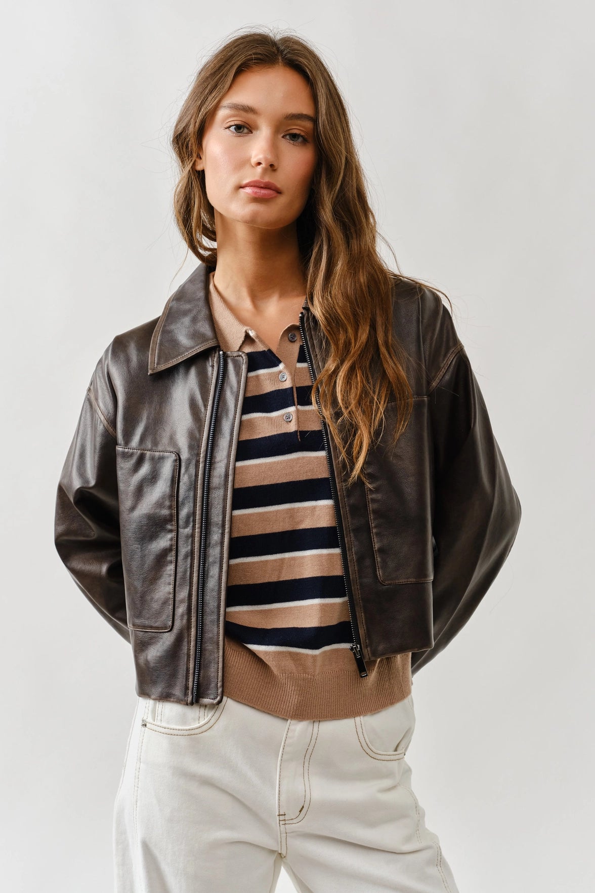 40's Vintage Washed Faux Leather Jacket