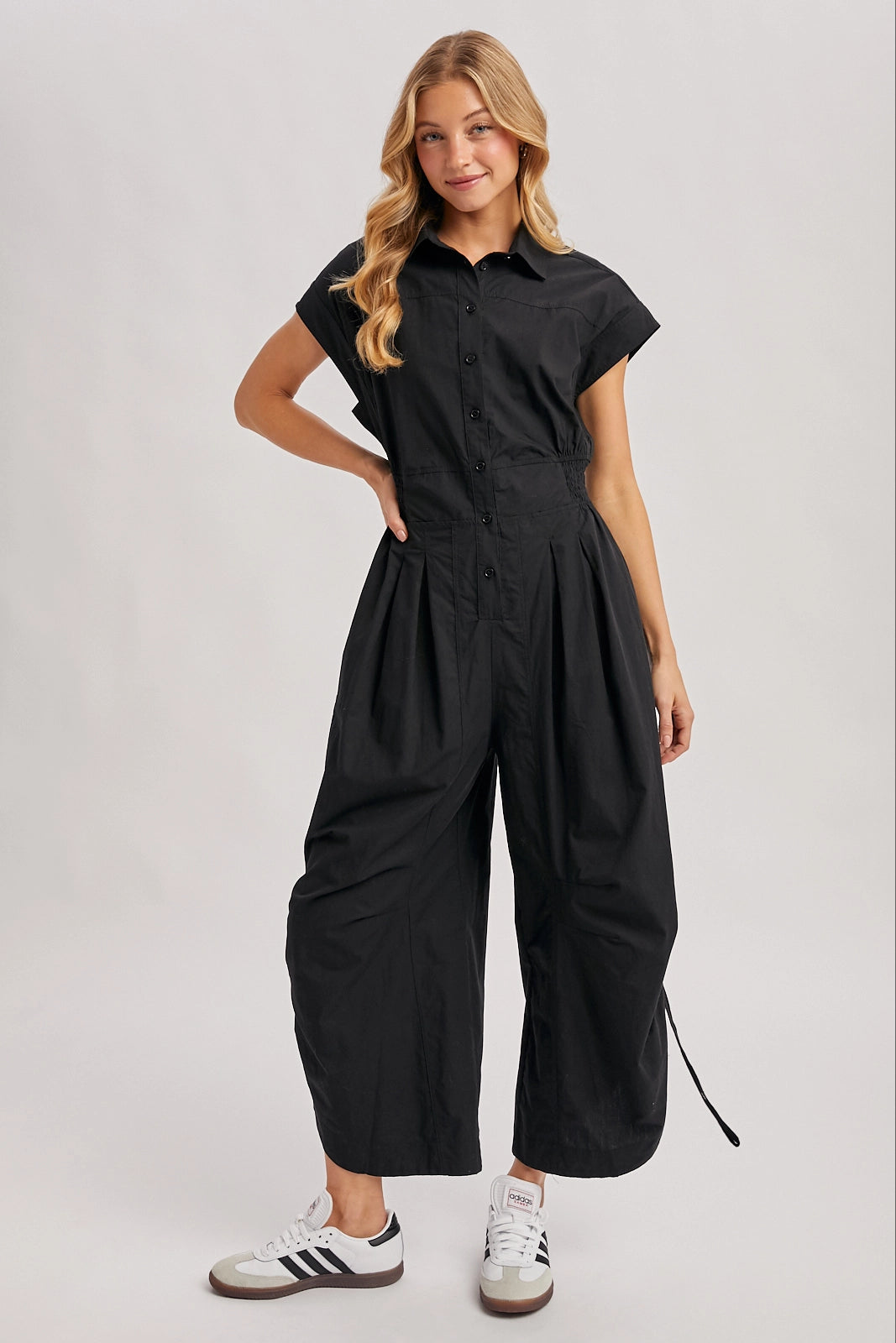 Button Down Utility Black Jumpsuit