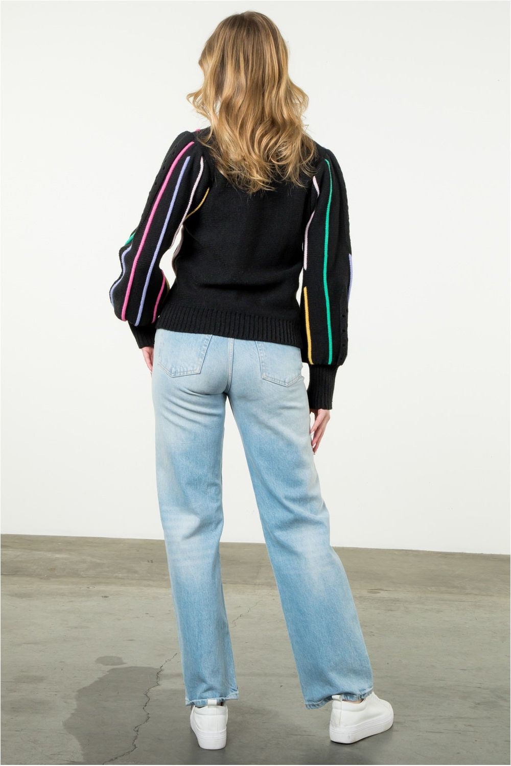 Catch A Vibe Black Multicolor Linear Print Knit Pullover