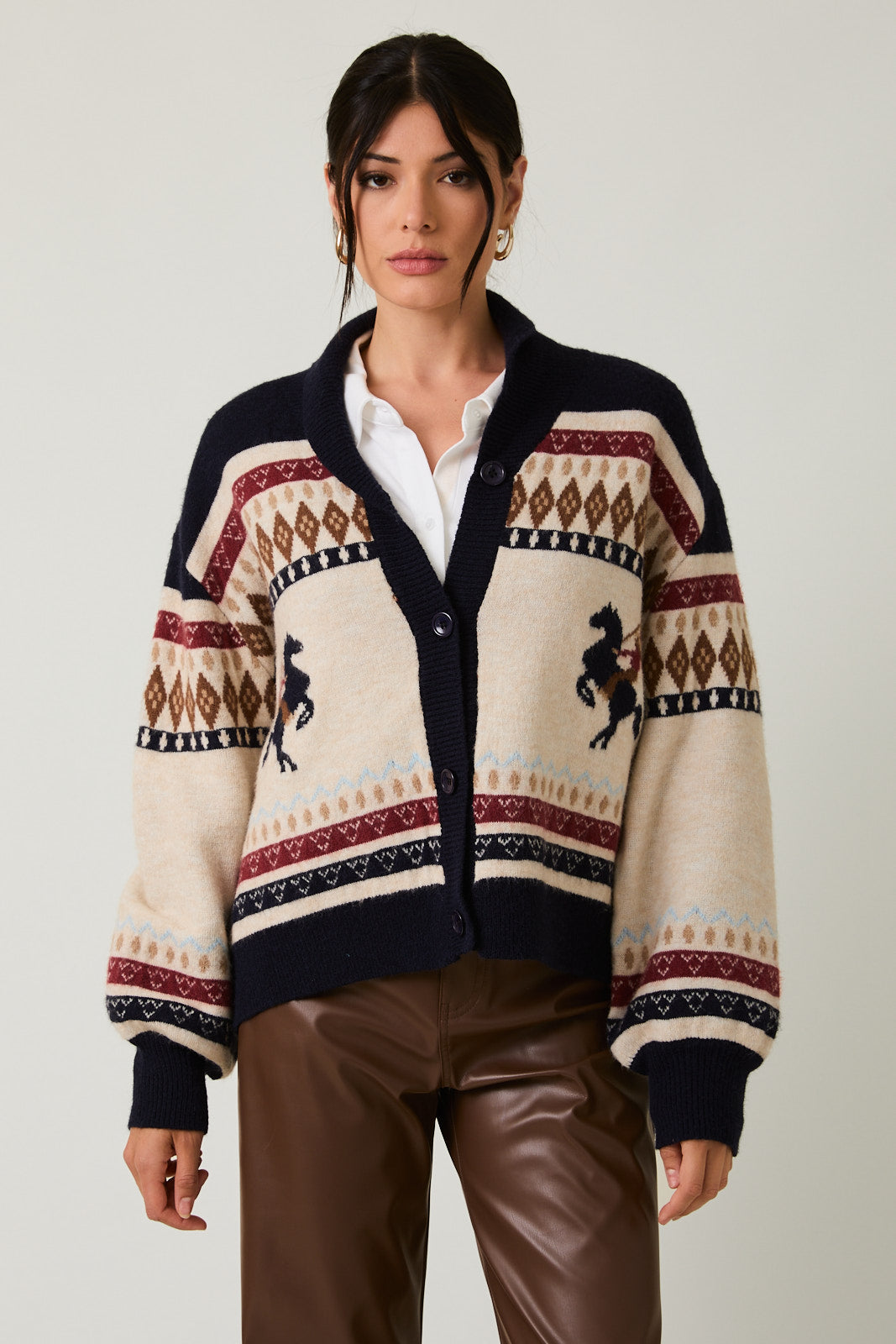 Button Up Western Oversize Sweater Cardigan
