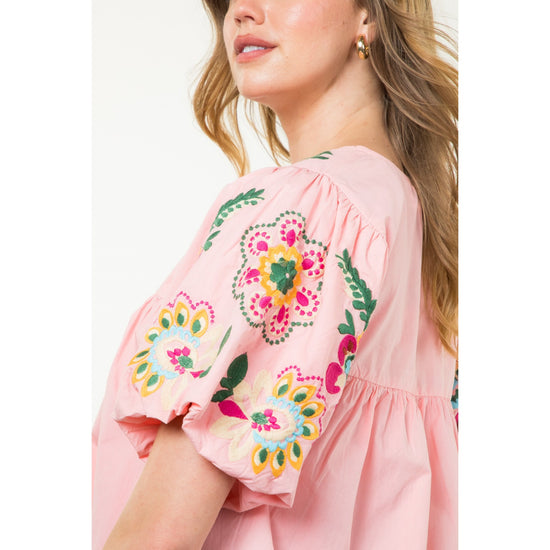 Embroidered Detail Puff Sleeve Top