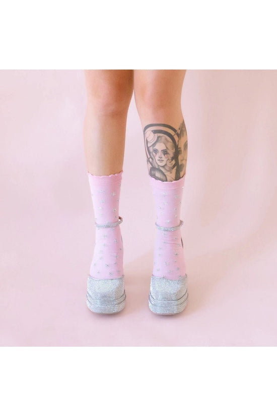 Star Pink & Silver Crew Socks