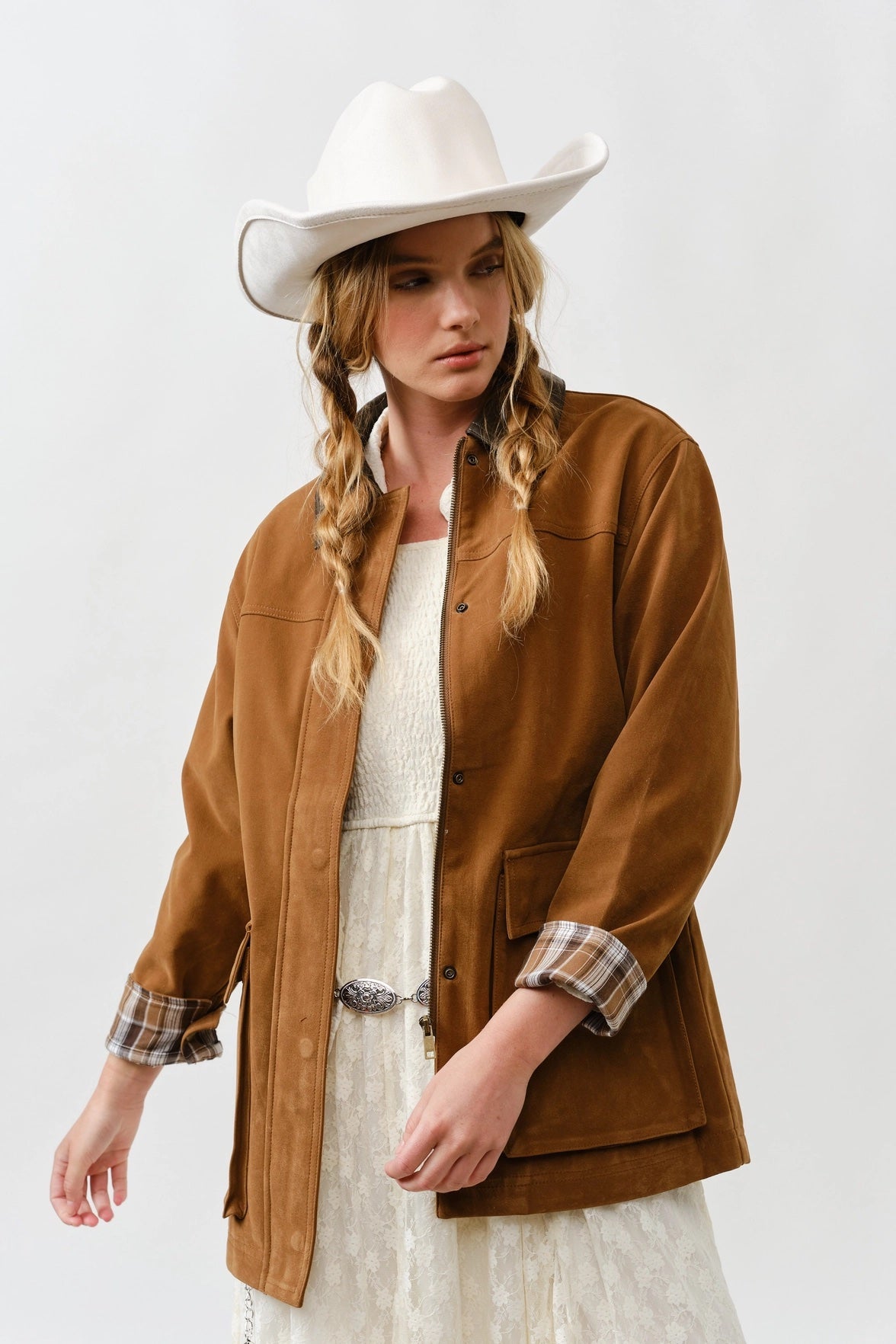 Suede Casual Jacket with Leather Collar
