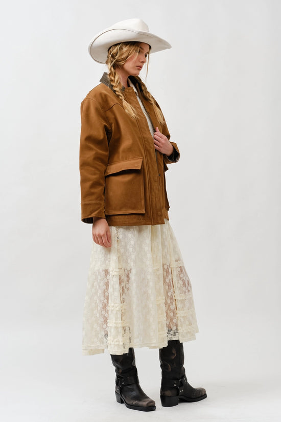 Suede Casual Jacket with Leather Collar