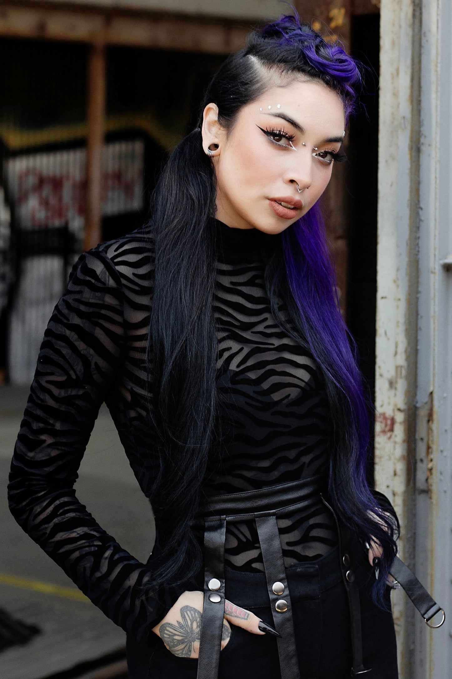 Beauty Fiend Sheer Zebra Bodysuit by Fox Slime