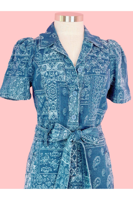 Sugarfoot Blue Paisley Print Utility Denim Jumpsuit