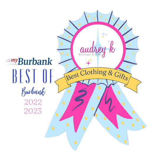 Graphic of My Burbank Best of award for audrey k Boutique in 2022 and 2023