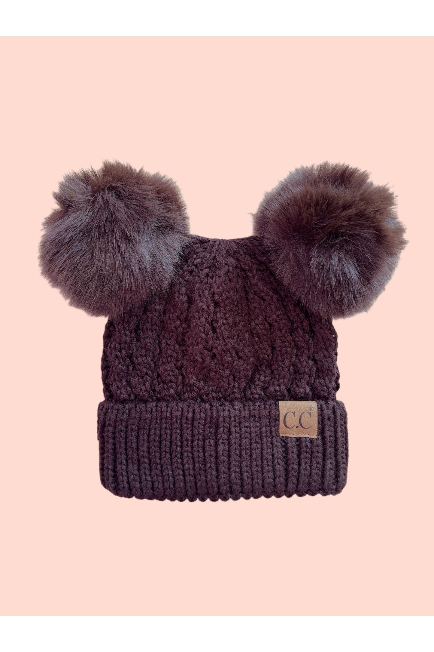 Double Pom Faux Fur Knit Beanie