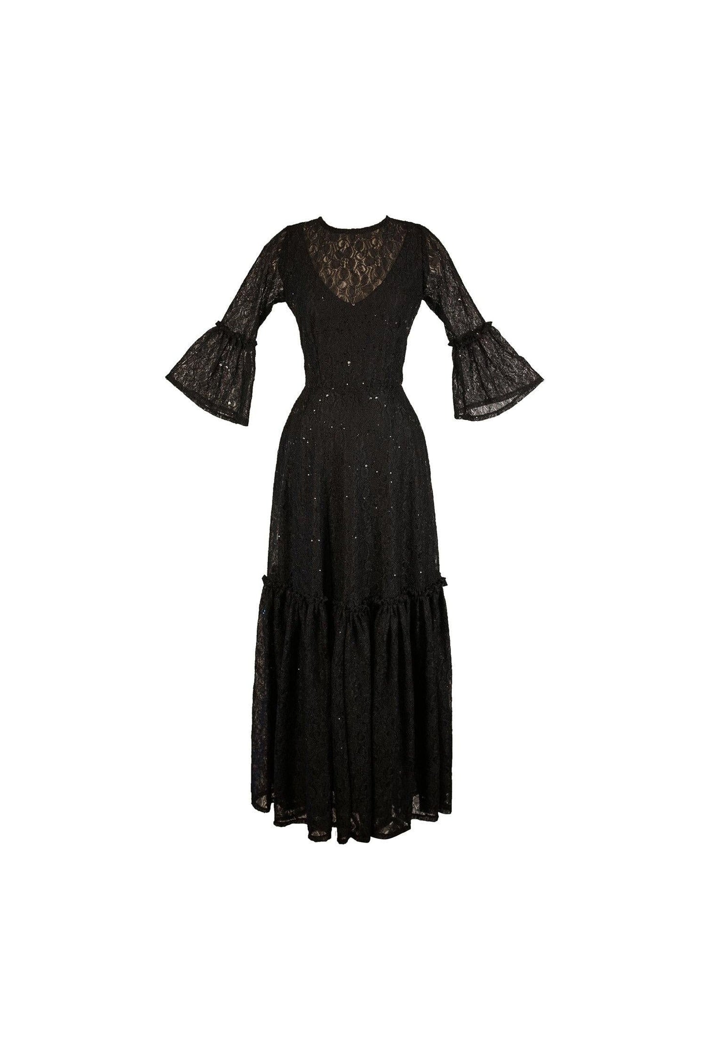 Black Sequin Lace Ruffle Dress