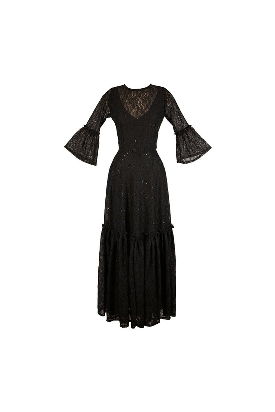 Black Sequin Lace Ruffle Dress