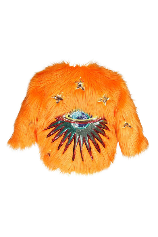 Planet Queen Orange Faux Fur Jacket