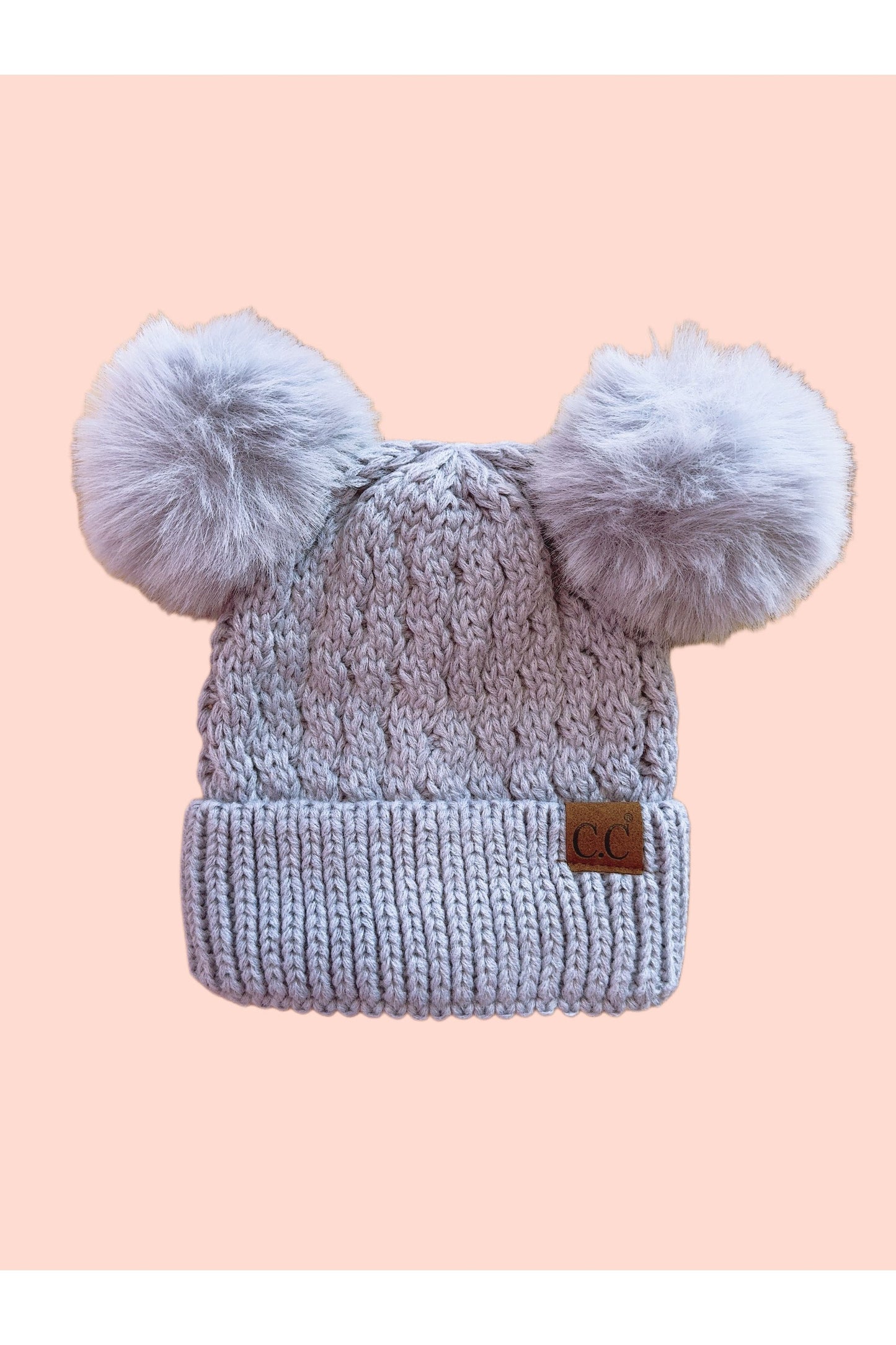 Double Pom Faux Fur Knit Beanie