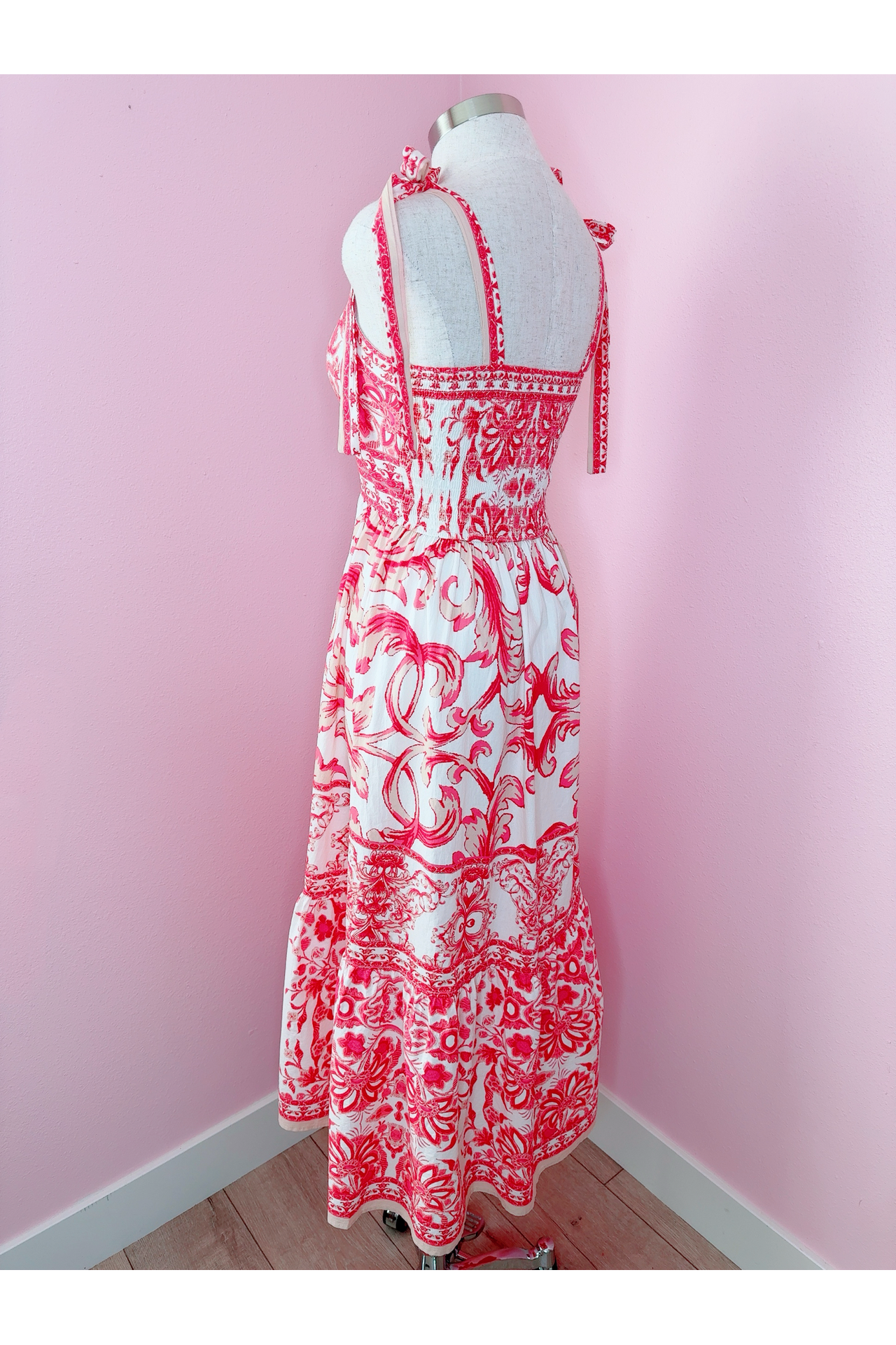 Summer Lovin' Sweetheart Neckline Pink Printed Woven Midi Dress