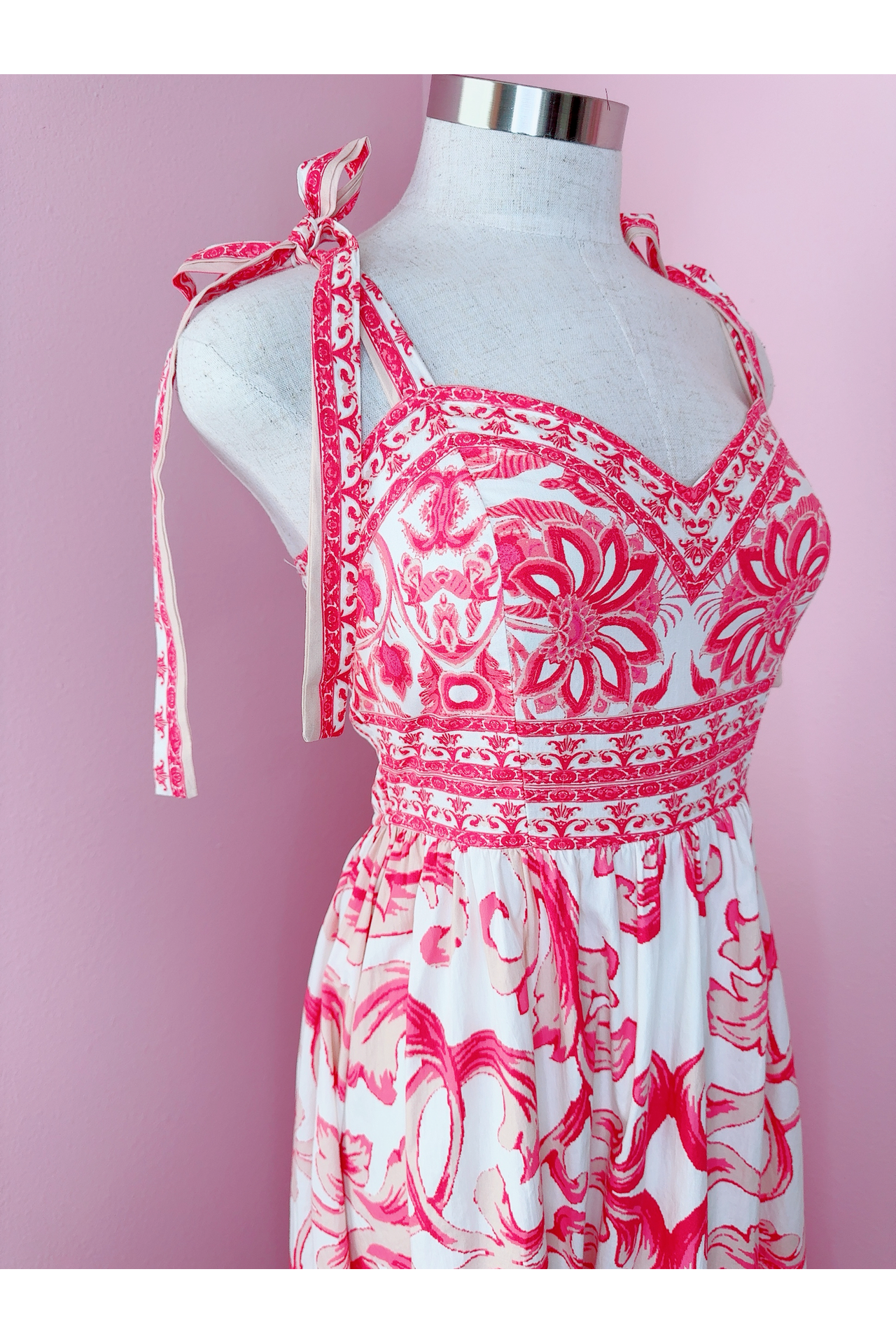 Summer Lovin' Sweetheart Neckline Pink Printed Woven Midi Dress