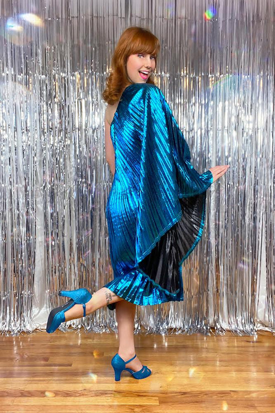 Vibrant Blue Metallic One Shoulder Designer Dress