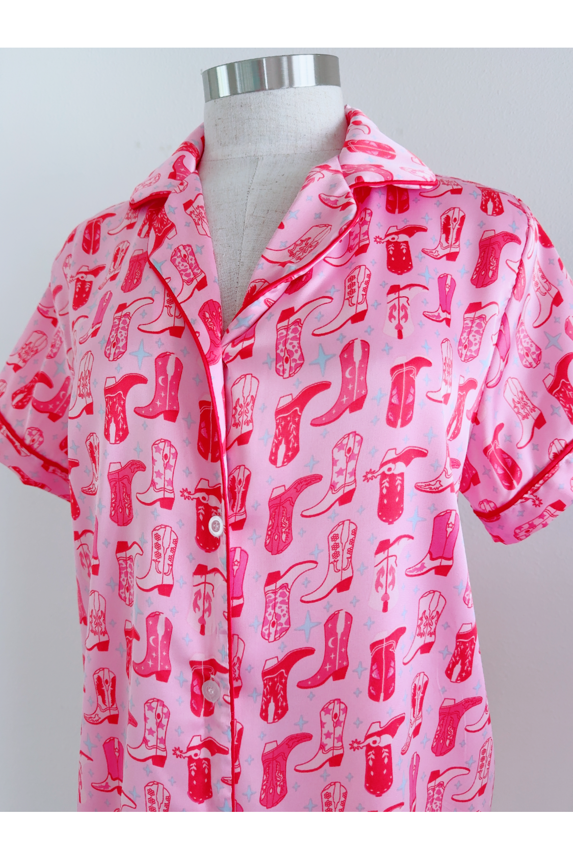 Cowgirl Disco Print Pink Sating Longe Sleeve & Pant Set