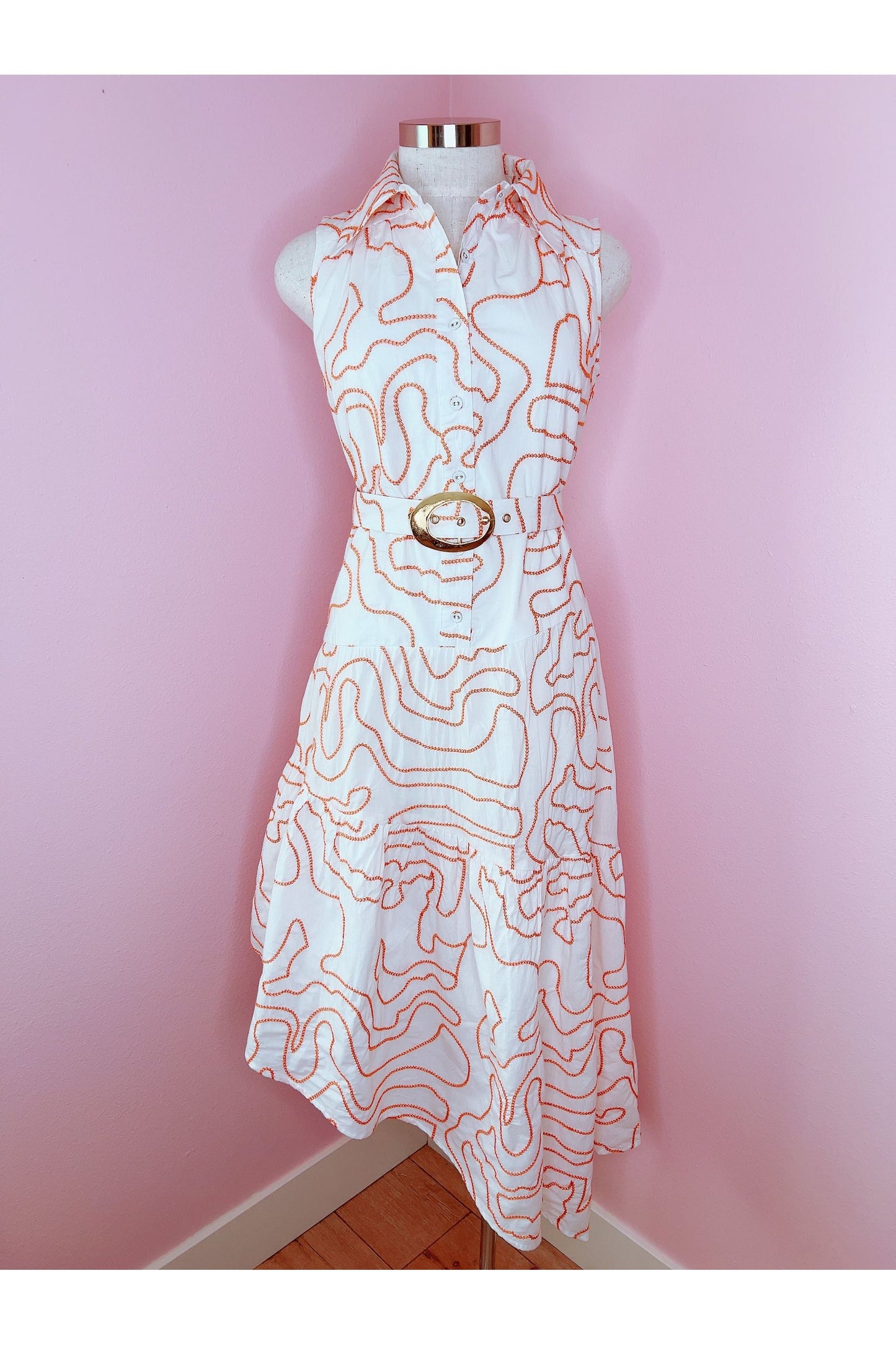 Sunfish Embroidered Sleeveless Shirt Dress