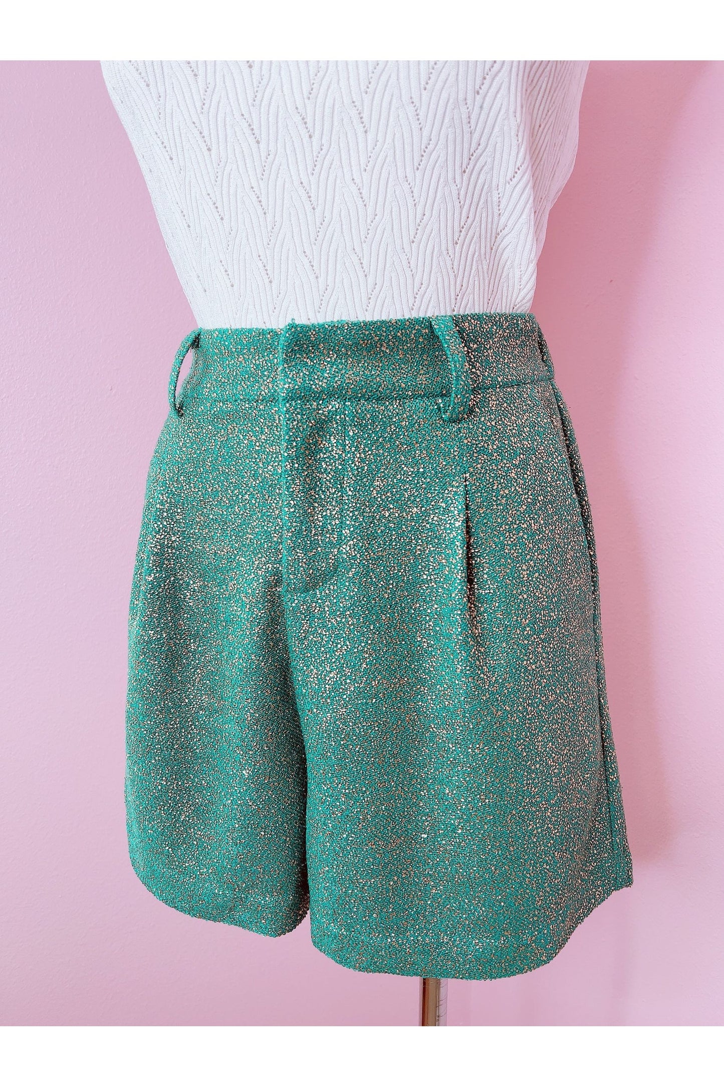 Hidden Treasures Gold Speck Sea Green Knit Shorts