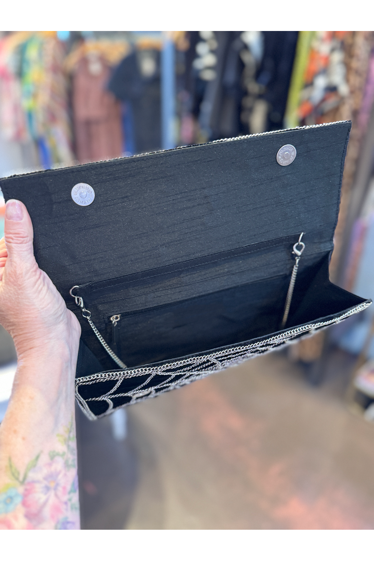 Spider Web Embroidered Black Velvet Clutch