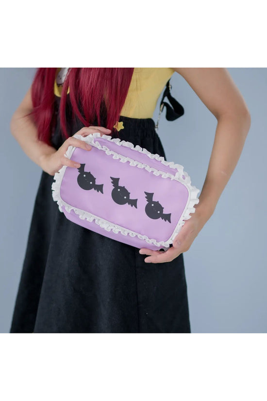 Spoopy! Purple Bat Ruffle Clutch Pouch
