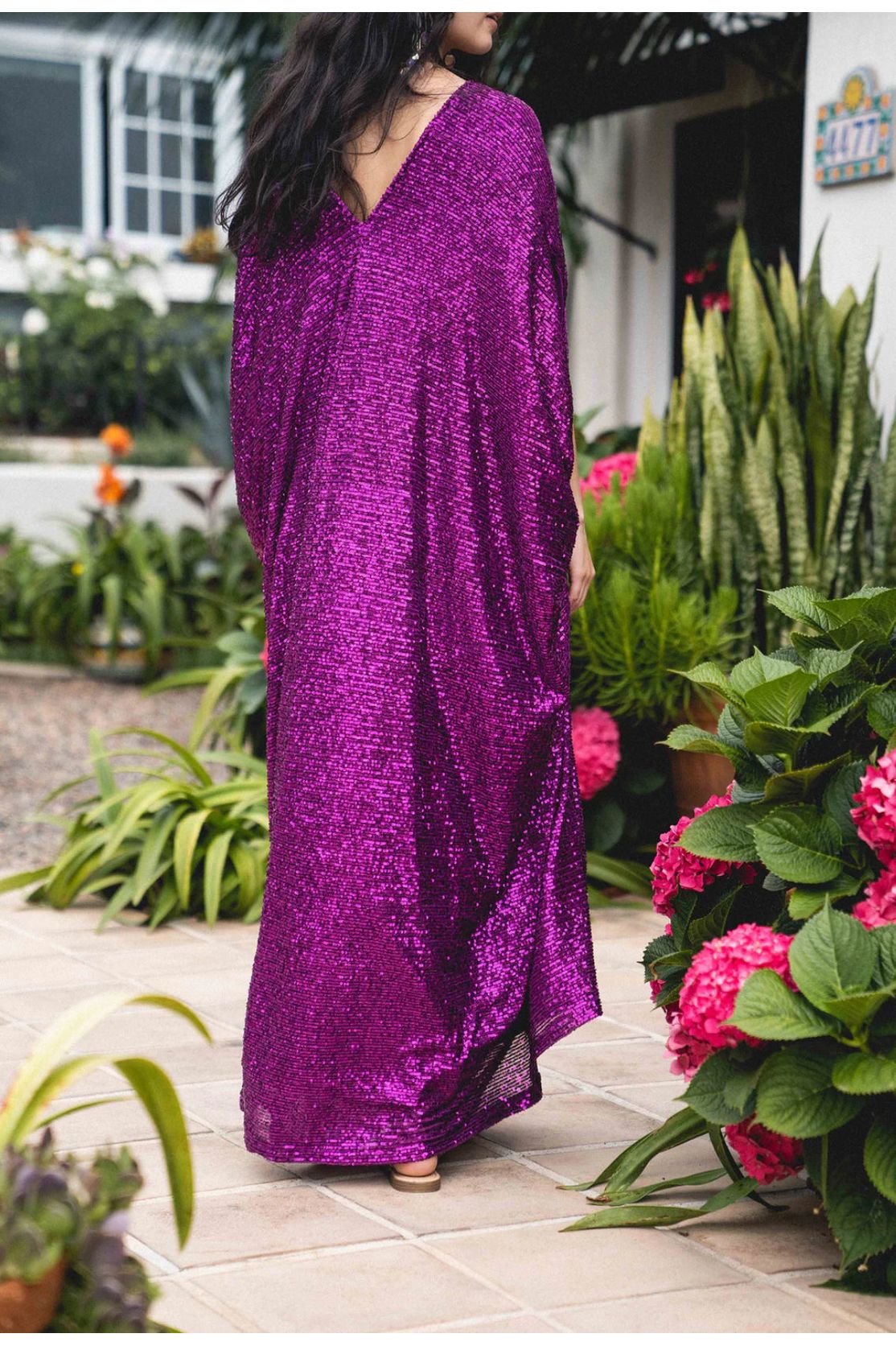 Fuchsia Sequin Designer Caftan Dress