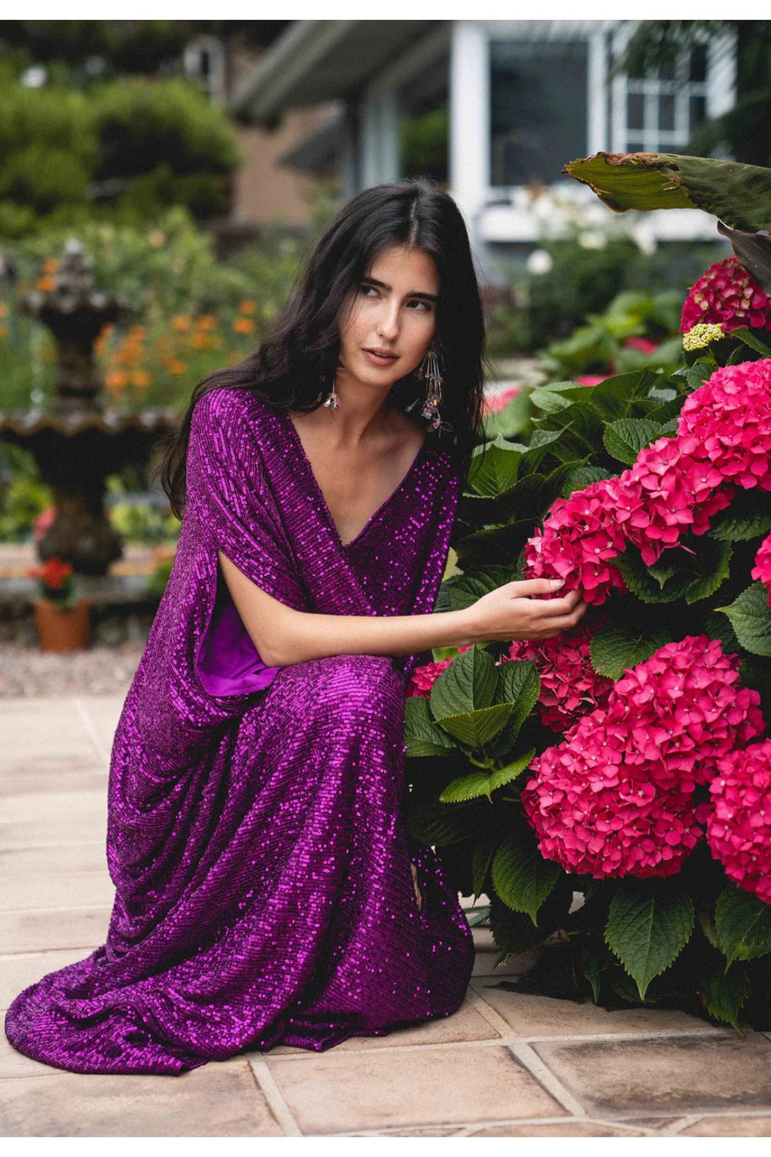 Fuchsia Sequin Designer Caftan Dress