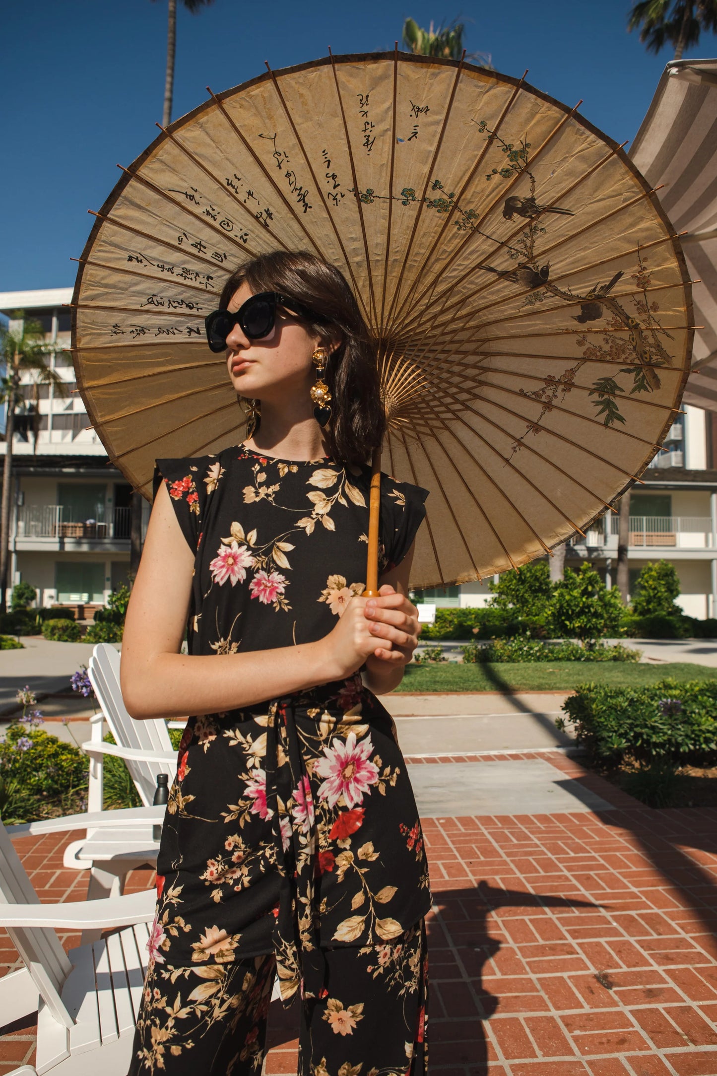 Black Floral Tunic and Palazzo Pant Set