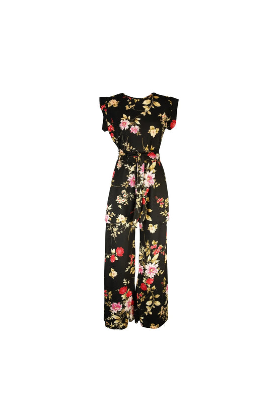 Black Floral Tunic and Palazzo Pant Set
