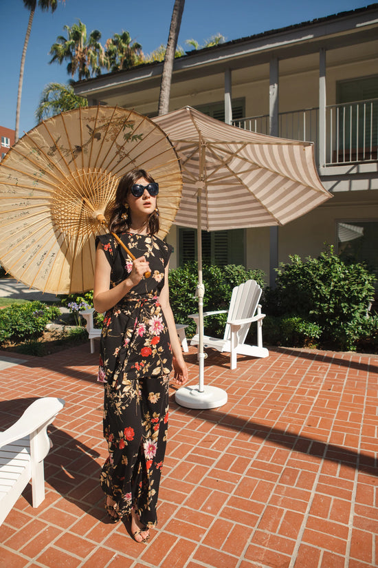Black Floral Tunic and Palazzo Pant Set
