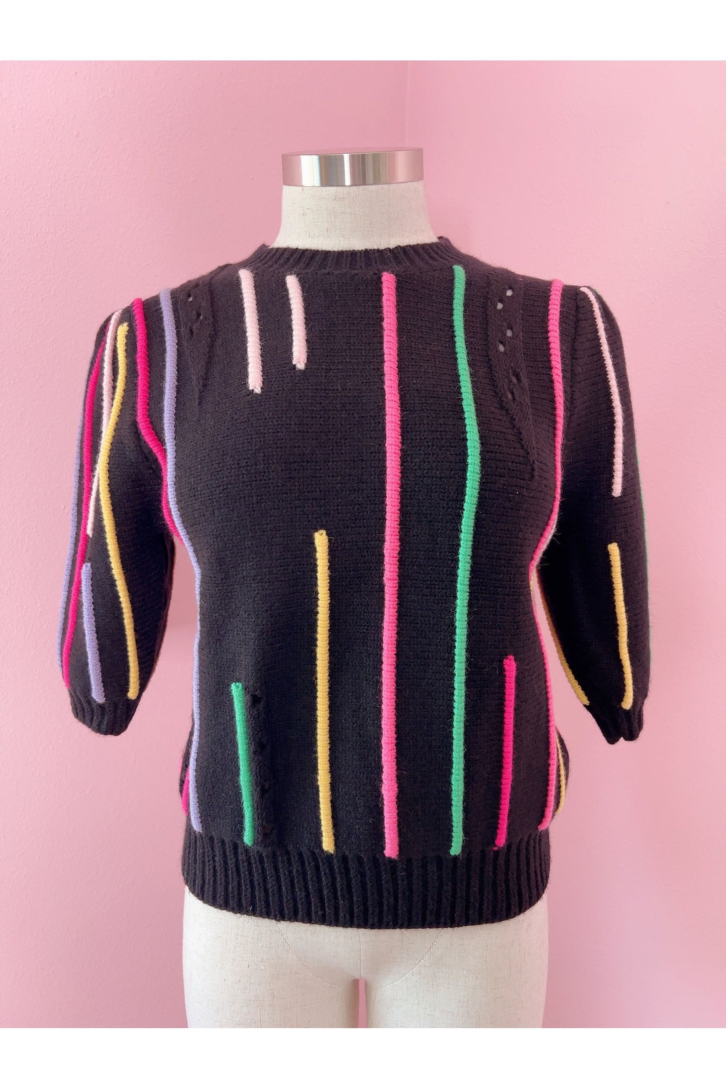 Catch A Vibe Black Multicolor Linear Print Knit Pullover