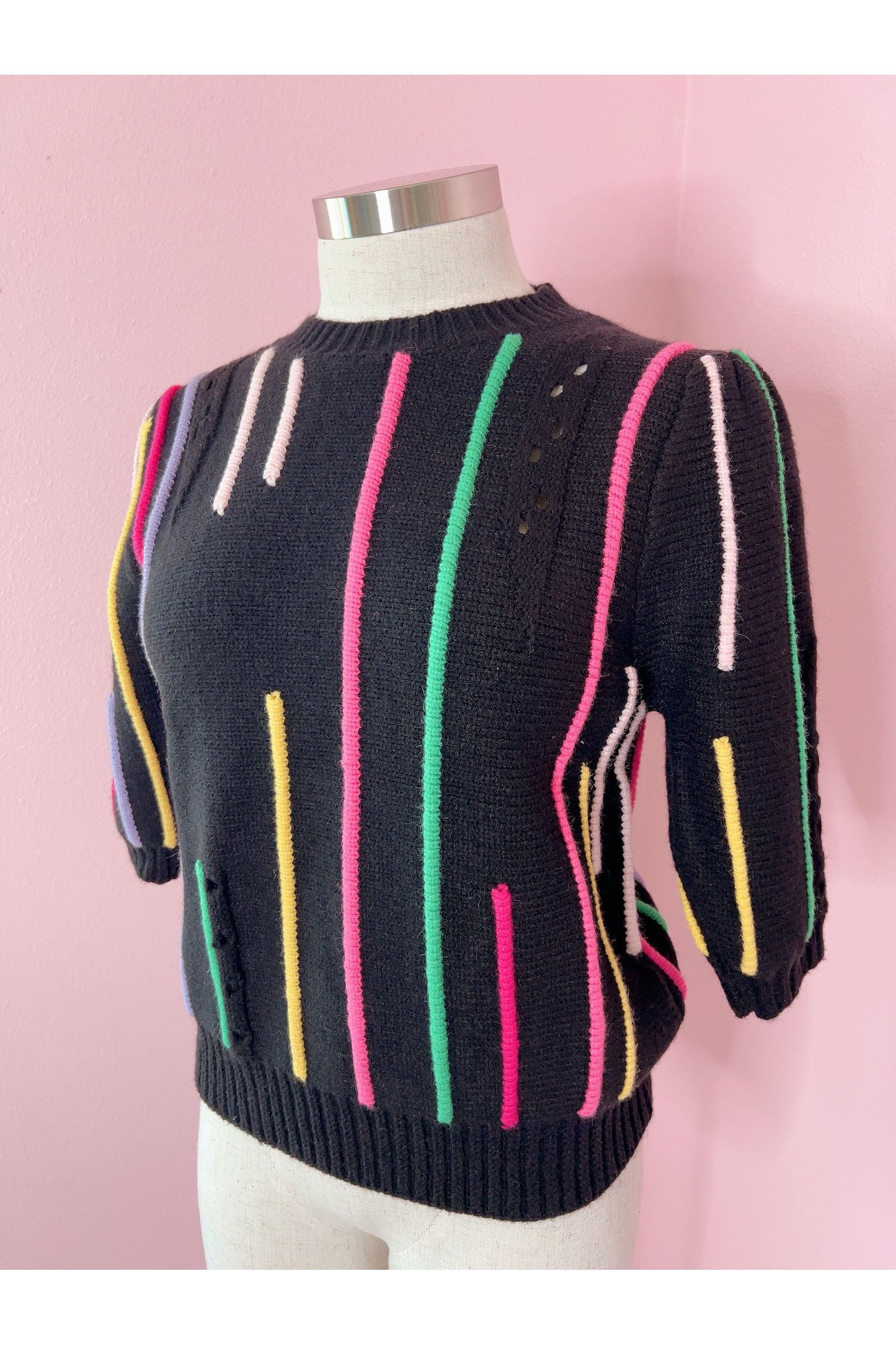 Catch A Vibe Black Multicolor Linear Print Knit Pullover